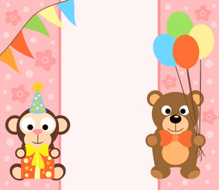 Background  with funny monkey and bearのイラスト素材