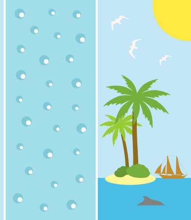 Summer background card with island and palmのイラスト素材
