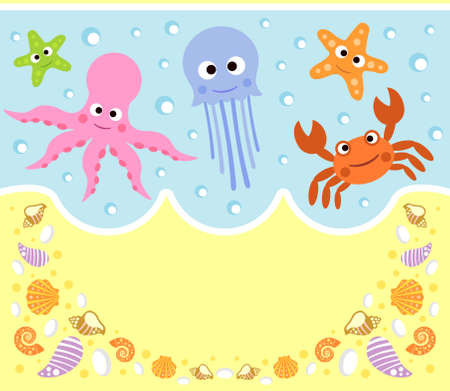 Sea animals cartoon background card のイラスト素材