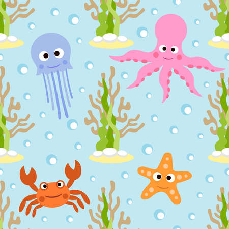 Sea animals seamless background card のイラスト素材