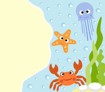 Background sea animals cartoon card のイラスト素材