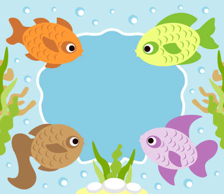 Cartoon background card with fishのイラスト素材