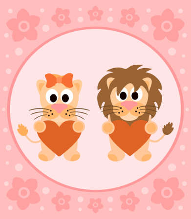  Background cartoon card with funny lions のイラスト素材