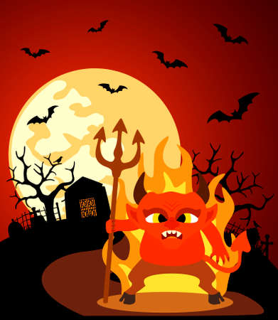 Halloween background with Devil and full moonのイラスト素材