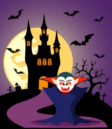 Halloween background with Dracula and full moonのイラスト素材