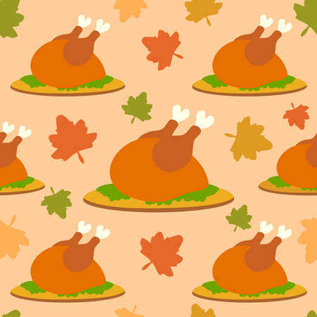 Thanksgiving seamless background with cooked turkey vectorのイラスト素材