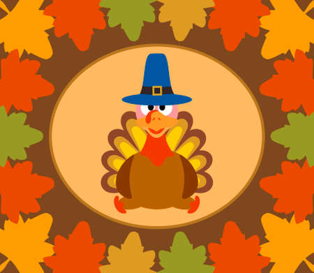 Autumn Thanksgiving  Day background with turkey vectorのイラスト素材