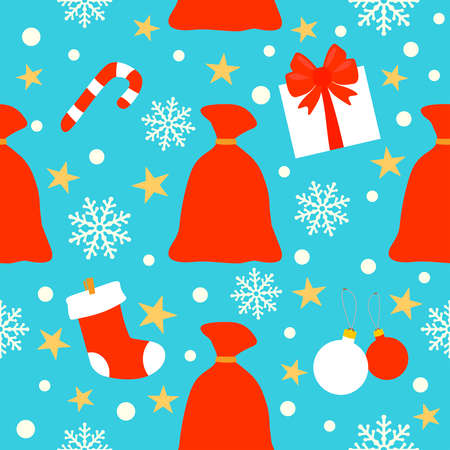 New Year seamless background card ,bag with gifts