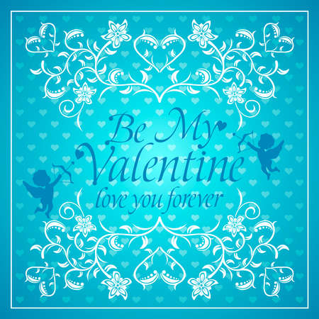 Blue Valentines day background card with Cupidのイラスト素材
