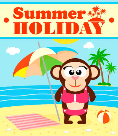  Summer holiday background with monkey vectorのイラスト素材