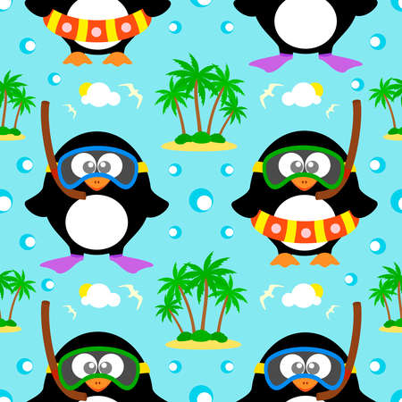  Summer seamless background with penguin vectorのイラスト素材