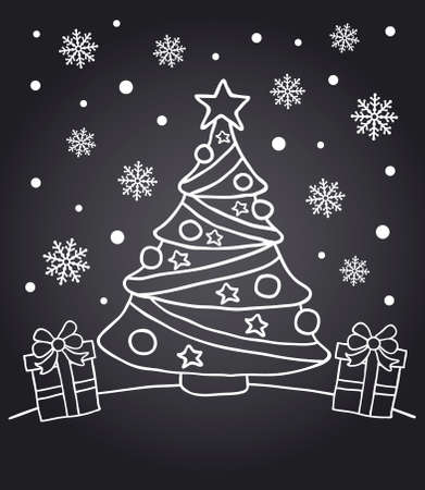 Chalkboard New Year  card with fir treeのイラスト素材