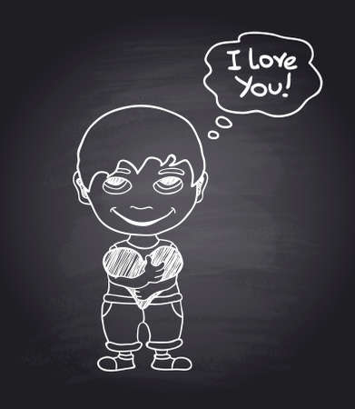 Vector hand draw romantic boy on black chalkboard eps.10のイラスト素材