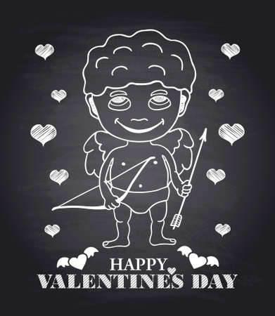 Vector hand draw Cupid on black chalkboard eps.10のイラスト素材