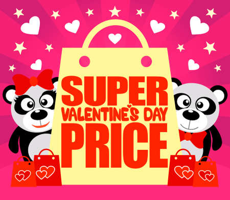 Super  Valentine's day Price  card with pandasのイラスト素材