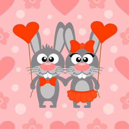 Valentine's day seamless background card with rabbitsのイラスト素材