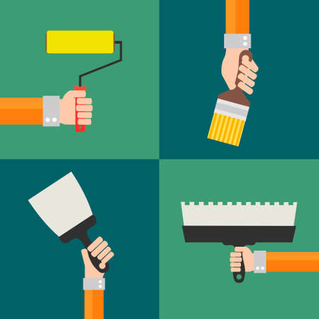 Modern  Builders flat background with hand .Vector illustrationのイラスト素材