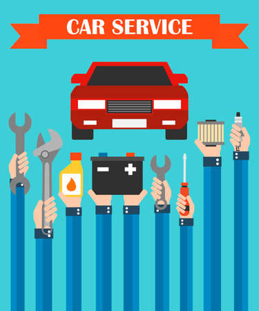 Car service concept vector design  flat ,with handsのイラスト素材