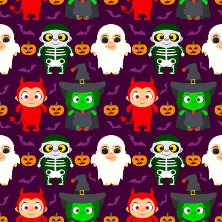 Halloween background  seamless with kids in Halloween costume .Vector illustrationのイラスト素材