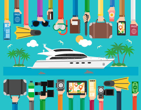 Cruise boat travel flat design.Vector illustrationのイラスト素材