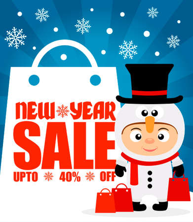 ew Year sale background upto 40 % off with child in costume snowman.Vector illustrationのイラスト素材