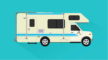 Camper, trailer car design flat style.Vector illustrationのイラスト素材