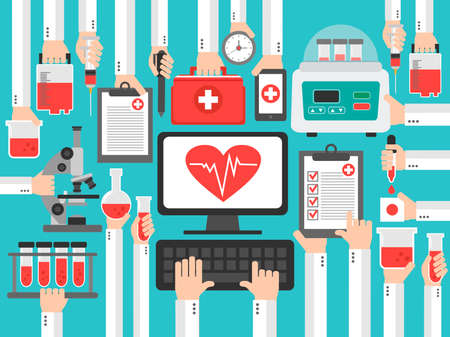 Medical blood analysis,test conclusion flat design.Vector illustrationのイラスト素材