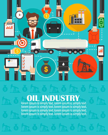 Management business oil flat with gasoline tanker car.Vector illustration.lorem ipsum is simply textのイラスト素材