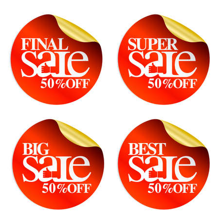 Red sale stickers final,super,big,best 50 percent off.Vector illustrationのイラスト素材