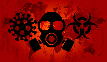 Coronavirus icon, biohazard warning sign, gas mask. Vector illustrationのイラスト素材