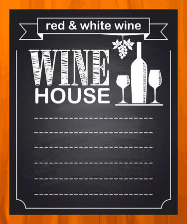 Chalk blackboard wine house menu, empty space for text. Wood background. Vector illustrationのイラスト素材
