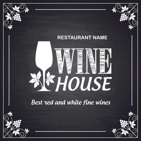 Vintage wine house poster. Chalkboard background. Vector illustrationのイラスト素材