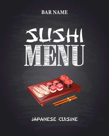 Sushi menu. Japanese cuisine. Chalkboard background. Vector illustrationのイラスト素材