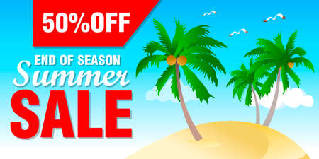 Summer sale design with 50% discount for summer holiday. End of season summer sale. Vector illustrationのイラスト素材