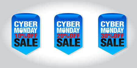 Cyber monday sale set of badges 10%, 20%, 30% off. Vector illustrrationのイラスト素材