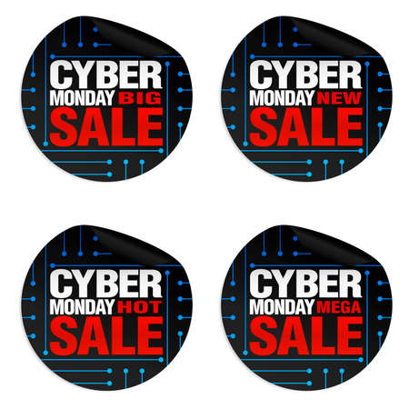 Cyber monday stickers set big, new, hot, mega sale. Vectot illustrationのイラスト素材