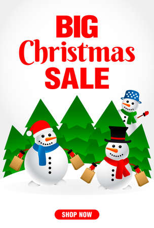 Christmas Sale poster with a funny Snowman. Big Christmas sale banner design. Vector illustrationのイラスト素材