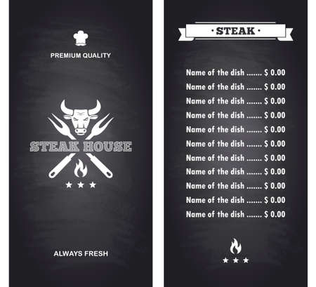 Steak House menu on a chalkboard background. Premium quality, always fresh. Vector illustrationのイラスト素材