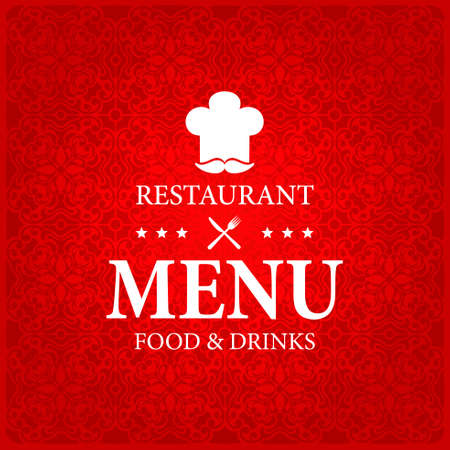 Vintage red retro food and drinks restaurant menu. vector illustrationのイラスト素材