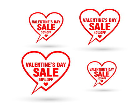 Valentines day sale bubble heart tag set. Sale 20%, 30%, 40%, 50% off discount. vector illustrationのイラスト素材