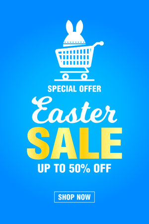 Easter sale banner design with 50% off discount on a blue background. vector illustrationのイラスト素材