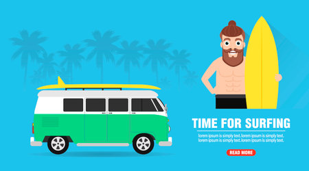 Time for surfing concept design flat. vector illustrationのイラスト素材
