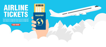 Airline tickets. Time to travel concept design flat. vector illustrationのイラスト素材