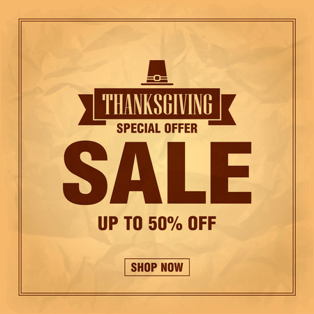 Special offer Thanksgiving sale 50% off discount, retro design style bannerのイラスト素材