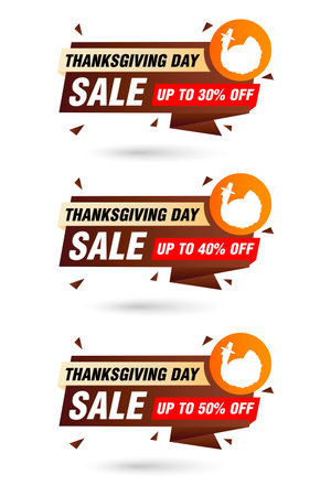 Thanksgiving day sale brown origami labels set. Sale 30%, 40%, 50% off discount. Vector illustrationのイラスト素材
