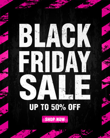 Black friday sale 50% off discount, grunge design style poster. Vector illustrationのイラスト素材