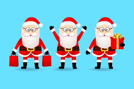 Christmas Collection of funny Santa Claus set group. Vector illustrationのイラスト素材
