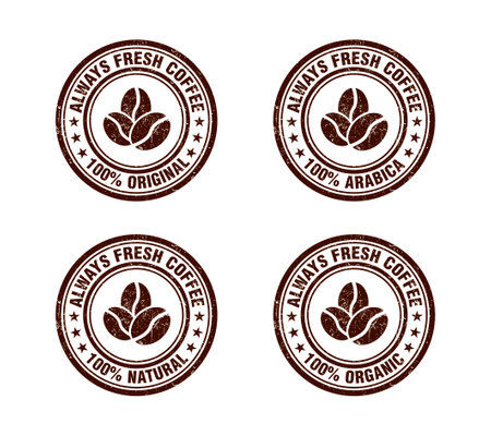 Always fresh coffee brown stamp set. Vector illustrationのイラスト素材