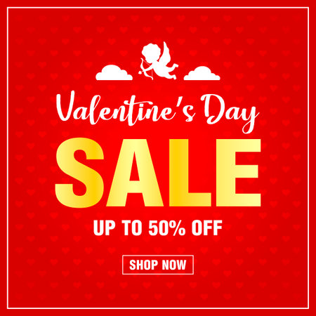 Valentines day sale banner design with 50% off discount. Vector illustrationのイラスト素材