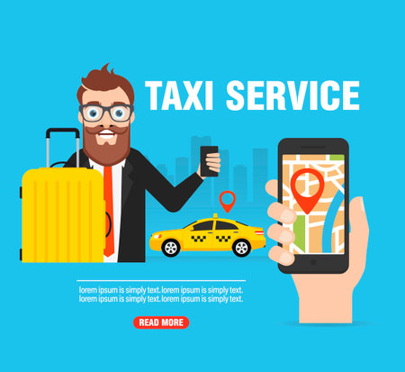 Taxi service modern concept design flat banner. Vector illustrationのイラスト素材